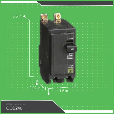 Schneider Electric QOB240 Mini circuit breaker, QO, 40A, 2 pole, 120/240VAC, 10kA, bolt on mount — General Accessories