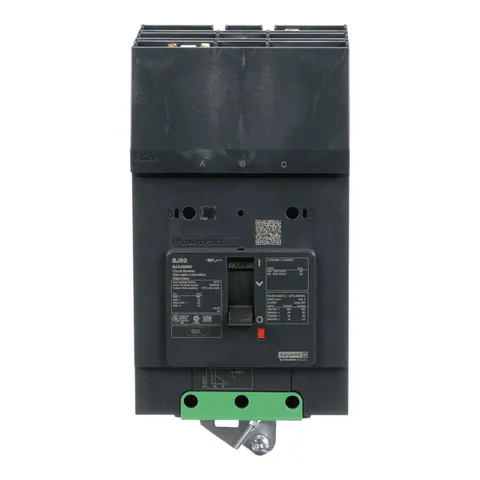 Schneider Electric BJA36060 PowerPacT B-Frame Circuit Breaker, 60A, 3 Pole, 600Y/347VAC, 25kA, I-Line, Thermal Magnetic, 80%, ABC — Wyłączniki automatyczne i bezpieczniki
