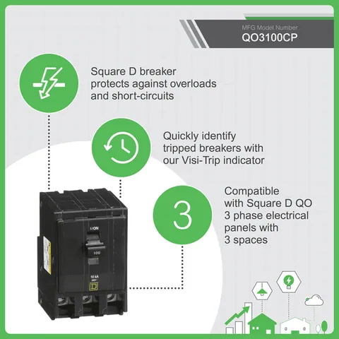Schneider Electric QO3100 Mini circuit breaker, QO, 100A, 3 pole, 120/240VAC, 10kA, plug in mount — Accessori generali
