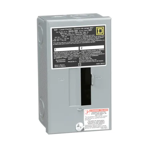 Schneider Electric QO2L30S Load center, QO, 1 phase, 2 spaces, 2 circuits, 30A fixed main lugs, NEMA1, surface cover, UL — General Accessories