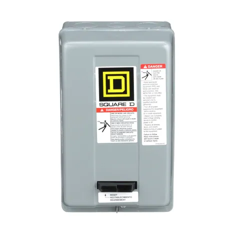Schneider Electric 8536SCG3V02S NEMA motor starter, Type S, nonreversing, Size 1, 27A, 10HP at 460VAC, 5kA SCCR, 3 phase, 3 pole, melting alloy, 120VAC coil, NEMA 1 — General Accessories