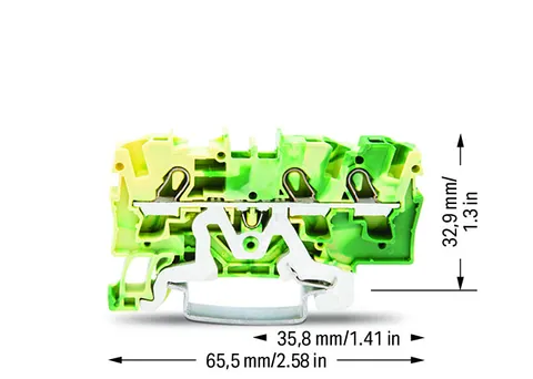 Wago 2004-1307 TOPJOB®S ground terminal block; rail mount; 3-conductor; 6.2 mm wide; green-yellow — Terminal Blocks