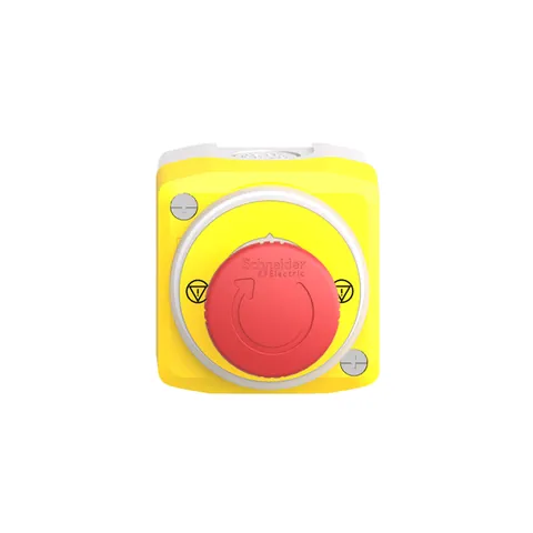 Schneider Electric XALK178W3B140E Control station, Harmony XALD, plastic, yellow lid, 1 emergency stop 40mm, turn to release, illuminated ring white red fixed, 1NO 1NC, 24V AC DC — Allgemeines Zubehör