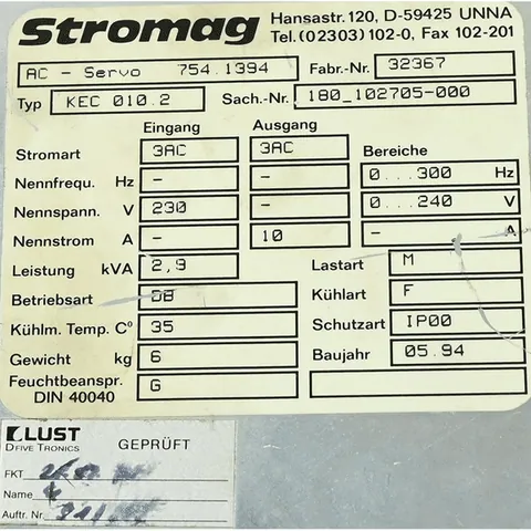 STROMAG KEC 010.2 KEC 010.2 AC Servo Drive — Control & HMI