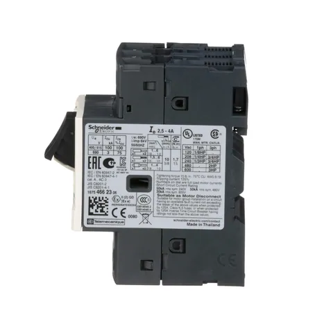 Schneider Electric GV2ME08 TeSys Deca Manual Starter and Protector, thermal magnetic circuit protector, push buttons, 2.5 to 4 A, screw clamp — Interruptores automáticos y fusibles