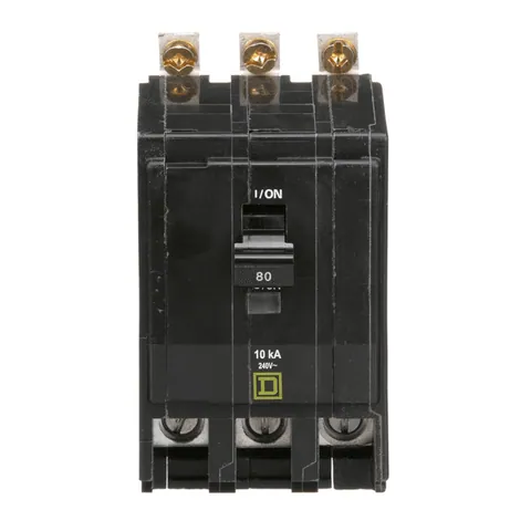 Schneider Electric QOB380 Mini circuit breaker, QO, 80A, 3 pole, 120/240VAC, 10kA, bolt on mount — General Accessories