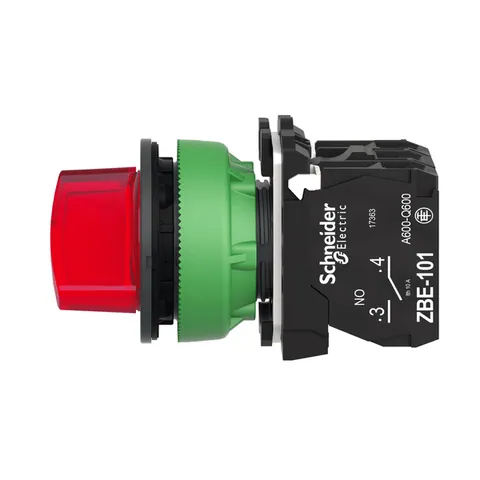 Schneider Electric XB5FK124B5 Illuminated Selector Switch, Harmony XB5, Grey Plastic, Red Handle, 30mm Universal LED — Switches & Modular Apparatus