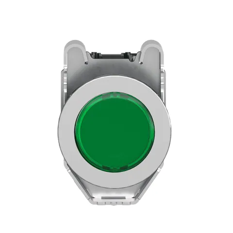 Schneider Electric XB4FW33M5 Illuminated push button, Harmony XB4, metal, green flush mounted, 30mm, universal LED, plain lens, 1NO + 1NC, 230V AC — Interruttori e apparecchiature modulari