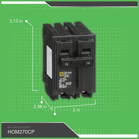 Schneider Electric HOM270 Homeline Miniature Circuit Breaker, 70A, 2 Pole, 120/240VAC, 10kA AIR, Standard Type, Plug-In Mounting — Accessori generali