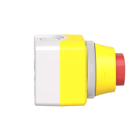 Schneider Electric XALK84W3BG Harmony XALD, XALK, Control station, plastic, yellow lid, 1 illuminated emergency stop, white/red fixed, turn to release, , 1NO 2NC, 24 V AC/DC — Schalter & modulare Geräte