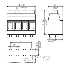 Weidmuller 1047150000 15.00 mm 4-Pole PCB Terminal 90° Solder Pin 4.5 mm Black — Connectors & Plugs