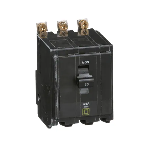 Schneider Electric QOB330VH Mini Thermal Magnetic Circuit Breaker, QO, 30A, 3 Pole, 120/240VAC, 22kA, Bolt-On Mount — General Accessories