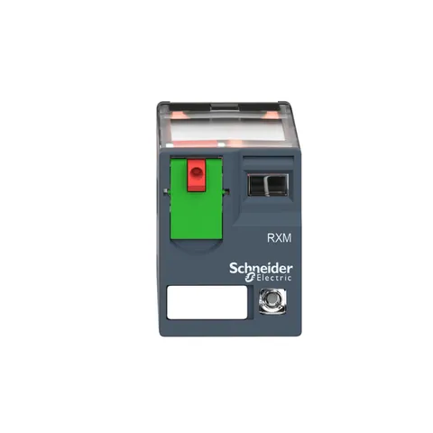 Schneider Electric RXM4AB2P7 miniature plug-in relay, 4 C/O, 6A, 230V AC, with LED and lockable test button — Contactores y relés