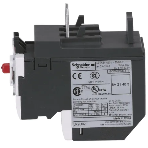 Schneider Electric LR9D02 Overload relay, TeSys LRD, motor protection, 0.4A to 2A, 3 phase, withstand 6kV impulse, 2kV surge, electronic thermal — Accessori generali