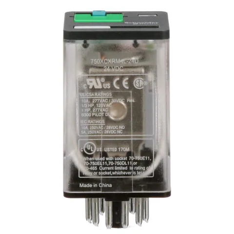 Schneider Electric 750XCXRM4L-24D General purpose relay, SE Relays, 750R, 3PDT, 10A, 24VDC, octal terminal 11 pins, LED clear cover, lock push button — Akcesoria ogólne