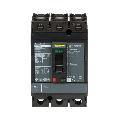 Schneider Electric HDL36040 Circuit breaker, PowerPacT H, 40A, 3 pole, 600VAC, 14kA, lugs, thermal magnetic, 80% — Accessori generali