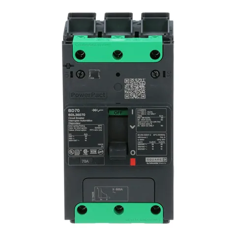 Schneider Electric BDL36070 Circuit breaker, PowerPacT B, 70A, 3 pole, 600Y/347VAC, 14kA, lugs, thermal magnetic, 80% — Accesorios generales