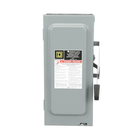 Schneider Electric D322N Safety switch, general duty, fusible, 60A, 3 pole, 15hp, 240VAC, NEMA 1, neutral factory installed — General Accessories