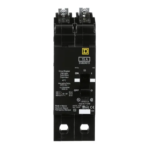 Schneider Electric EGB24015 E-Frame Circuit Breaker, 15A, 2 Pole, 480Y/277VAC, 65kA Max, Bolt On — General Accessories