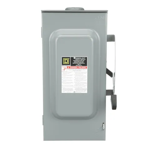 Schneider Electric D223NRB Safety switch, general duty, fusible, 100A, 2 pole, 30hp, 240VAC, NEMA 3R, 3 wire, 1 neutral, bolt on hub provision — General Accessories