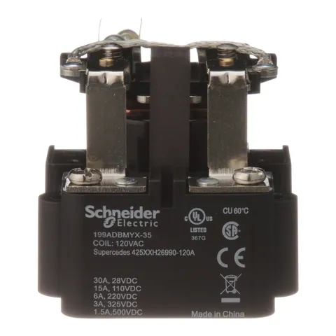 Schneider Electric 199ADBMYX-35 Power relay, SE Relays, SPST-DB, 40A, 240 VAC, magnetic blowout, auxiliary switch — Accessori generali