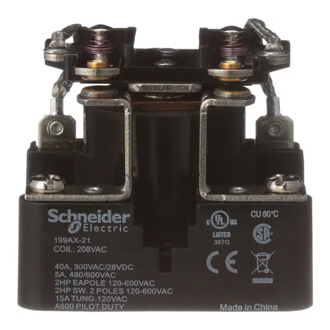 Schneider Electric 199AX-21 Power relay, SE Relays, DPST-NO, 40A, 208 VAC, open type — Accessori generali