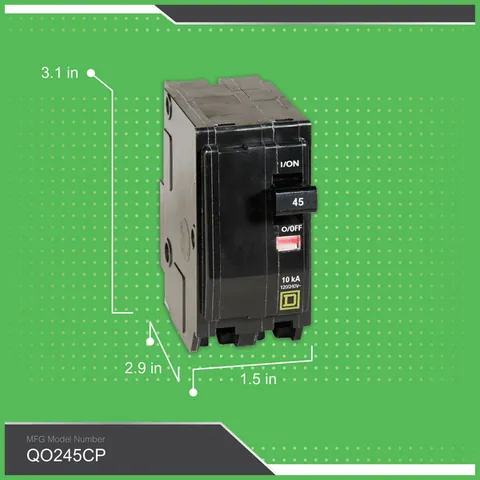 Schneider Electric QO245 Mini circuit breaker, QO, 45A, 2 pole, 120/240VAC, 10kA, plug in mount — Accessori generali