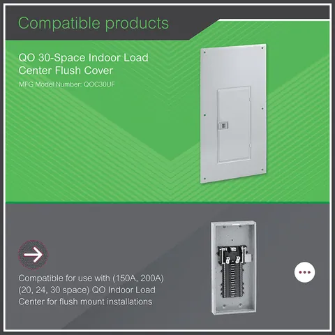 Schneider Electric QOC30UF Replacement cover for 30 space load center, flush, gray — General Accessories