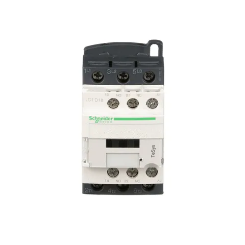 Schneider Electric LC1D18B7 IEC contactor, TeSys Deca, nonreversing, 18A, 10HP at 480VAC, up to 100kA SCCR, 3 phase, 3 NO, 24VAC 50/60Hz coil, open — Contactores y relés