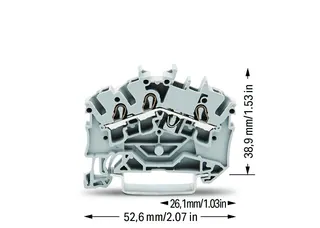 Wago 2002-6301 TOPJOB®S feedthrough terminal block; angled profile; rail mount; 3-conductor; 5.2 mm wide; gray — Terminal Blocks