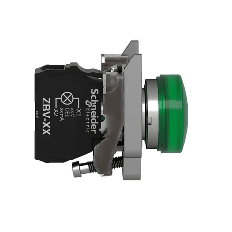 Schneider Electric XB4BVB3 Pilot light, Harmony XB4,metal, green, 22mm, universal LED, plain lens, 24V AC DC — Schalter & modulare Geräte