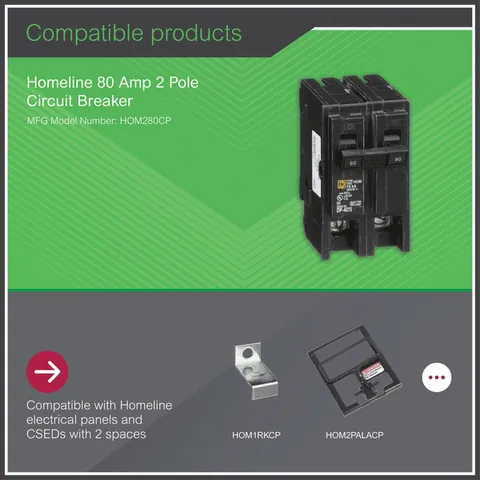 Schneider Electric HOM280 Mini circuit breaker, Homeline, 80A, 2 pole, 120/240VAC, 10kA AIR, standard type, plug in, UL — Accessori generali