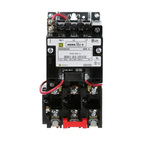 Schneider Electric 8536SBO2V02S NEMA motor starter, Type S, nonreversing, Size 0, 18A, 5HP at 460VAC, 5kA SCCR, 3 phase, 3 pole, melting alloy, 120VAC coil, open — General Accessories