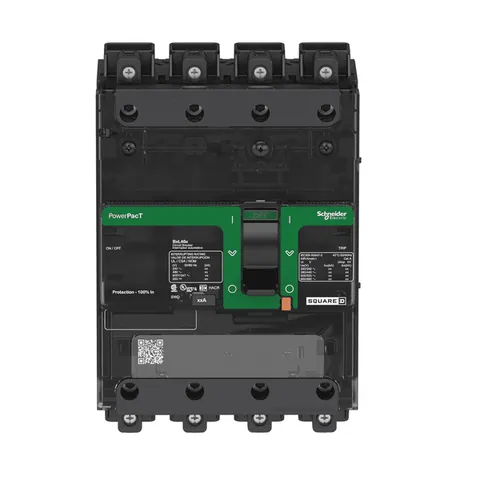 Schneider Electric BGL46015LU Circuit breaker, PowerPacT B, 15A, 4 pole, 600Y/347VAC, 18kA, lugs, thermal magnetic, 80%, control wire ON end — PLC