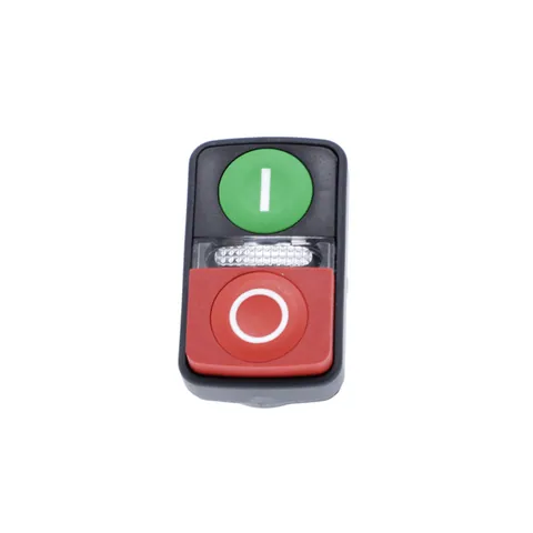 Schneider Electric ZB5AW7L3741 Illuminated double headed push button head, Harmony XB5, plastic, 22mm, 1 green flush I + 1 pilot light + 1 red projecting O — Controllo e HMI