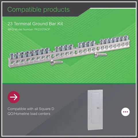 Schneider Electric PK23GTA Load center accessory, QO/Homeline, ground bar kit, 23 terminals — General Accessories