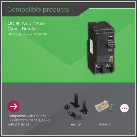 Schneider Electric QO280 Mini circuit breaker, QO, 80A, 2 pole, 120/240VAC, 10kA, plug in mount — Accessori generali