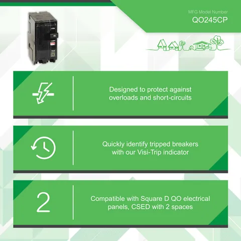 Schneider Electric QO245 Mini circuit breaker, QO, 45A, 2 pole, 120/240VAC, 10kA, plug in mount — Accessori generali