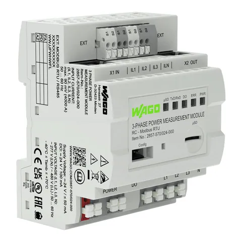 Wago 2857-570/024-001 3-Phase Power Measurement Module; 3x277/480 V/1 A; Modbus RTU; Digital output; Configuration via software; Supply voltage: 24 VDC — Näherungs- & induktive Sensoren