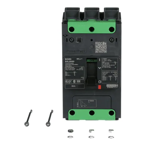 Schneider Electric BGL36080 Circuit breaker, PowerPacT B, 80A, 3 pole, 600Y/347VAC, 18kA, lugs, thermal magnetic, 80% — Allgemeines Zubehör