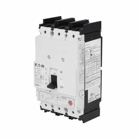 Eaton NZMB1-A63-NA Series NZM complete molded case circuit breaker, NZM1-frame, NZMB1, Thermal-magnetic trip type, 380-630A trip rating, Three-pole, 63A, 480 Vac, 25 kAIC, Distribution circuit protection, Rocker lever, 50-63A, Front frame clamp, 50-63A — Akcesoria ogólne