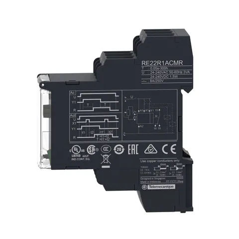 Schneider Electric RE22R1ACMR dual function relay, Harmony Timer Relays, 8A, 1CO, 0.05s…300h, screw connectors, 24...240V AC DC — Contactors & Relays