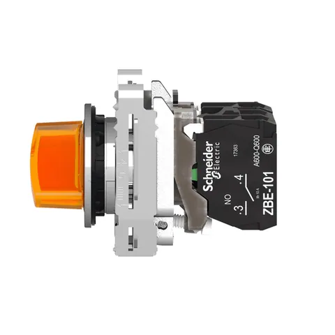 Schneider Electric XB4FK125B5 Illuminated selector switch, Harmony XB4, metal, orange handle, 30mm, universal LED, 2 positions, 1NO + 1NC, 24V AC DC — Interruttori e apparecchiature modulari