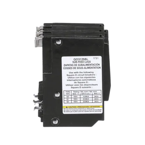 Schneider Electric QO3125SL Mini circuit breaker accessory, QO, lug kit, 125A, 3 pole, 3 spaces, subfeed — General Accessories