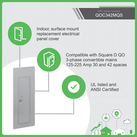 Schneider Electric QOC342MQS Replacement cover, QO, for 42 space load center with QDL main breaker, surface, gray — Allgemeines Zubehör