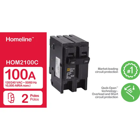 Schneider Electric HOM2100 Mini circuit breaker, Homeline, 100A, 2 pole, 120/240VAC, 10kA AIR, standard type, plug in, UL — Accessori generali