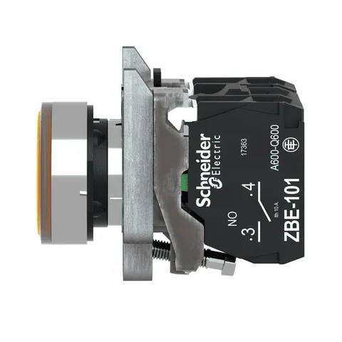 Schneider Electric XB4BW35B5 Illuminated push button, Harmony XB4, metal, orange flush, 22mm, universal LED, plain lens, 1NO + 1NC, 24V AC DC — Power Supplies & Controllers
