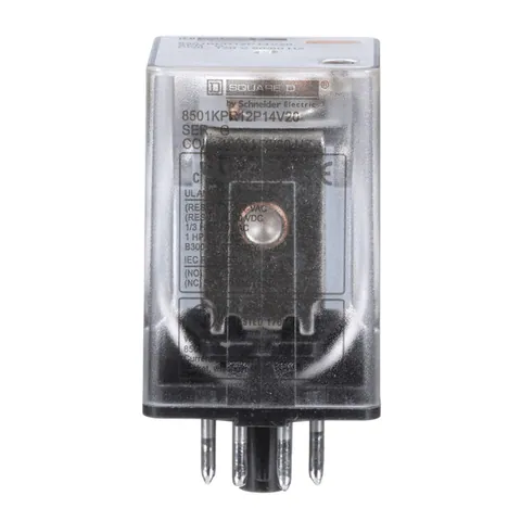 Schneider Electric 8501KPR12P14V20 Plug in relay, Type KP, tubular, 1 HP at 277 VAC, 10A resistive at 120 VAC, DPDT, 2 NO, 2 NC, 120 VAC coil, pilot light — General Accessories