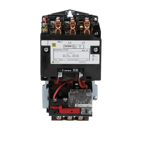 Schneider Electric 8536SDO1V02H30S NEMA motor starter, Type S, nonreversing, Size 2, 45A, 25HP at 460VAC, up to 100kA SCCR, 3 phase, 3 pole, Motor Logic, 120VAC coil, open — General Accessories
