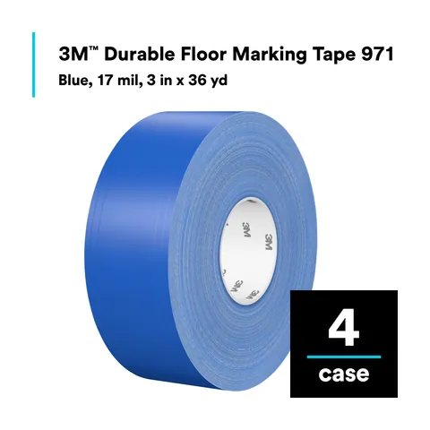 3M 7100253517 Durable Floor Marking Tape 971, Blue, 3 in x 36 yd, 17 mil, 4 Rolls/Case — General Accessories